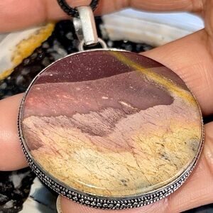 Round Burgundy & Yellow Mookaite Pendant 2”